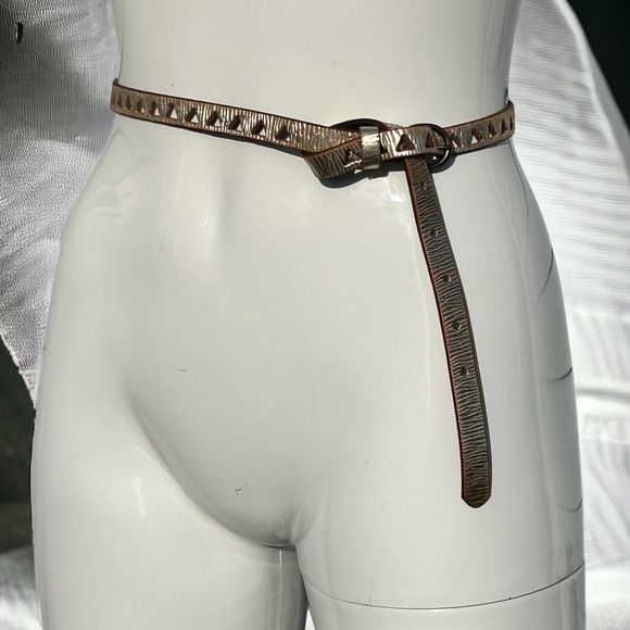 Gold Embossed Skinny Leather Belt - Picture 1 of 11